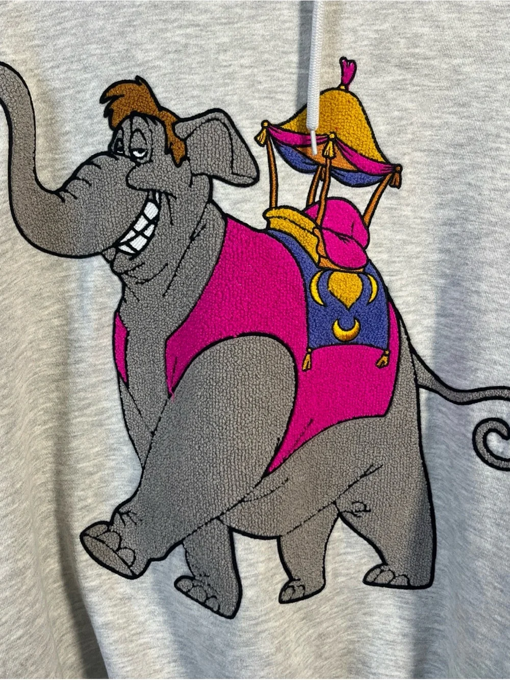 Oh My Disney Aladdin Adu Elephant Patch Textured Sweatshirt Hoodie XL Gray